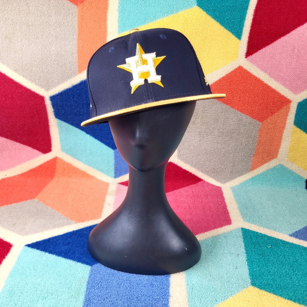 Houston Astros New Era‎ Fitted Hat Cap Gold Brim MLB Baseball Adult 7 5/8
